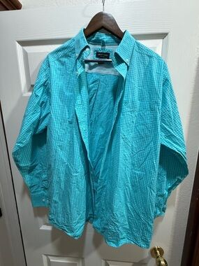 Ariat Pro Series Western Performance Shirt Turquoise Plaid Button Down Men’s